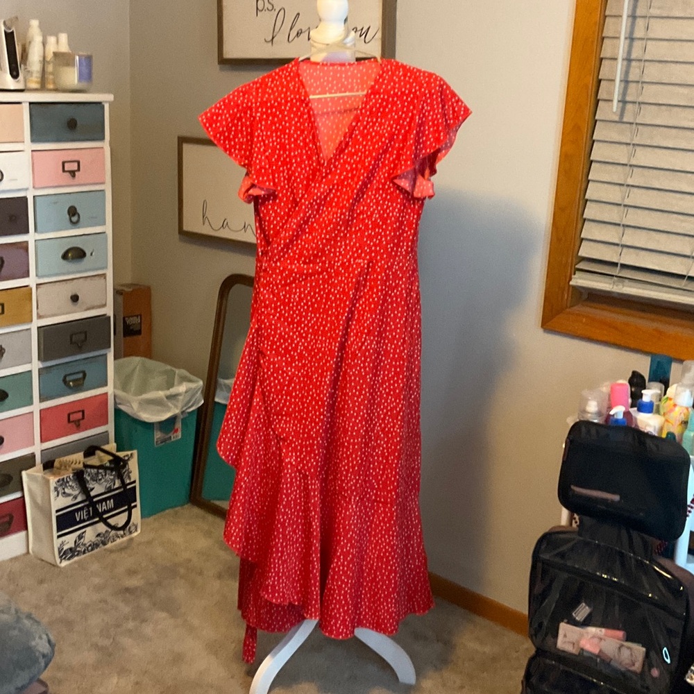 Red Polka Dot Wrap Dress